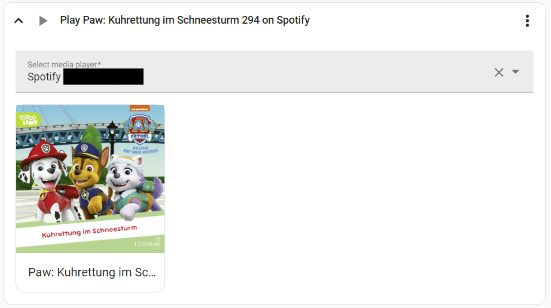 Home Assistant action for selecting the Spotify playlist