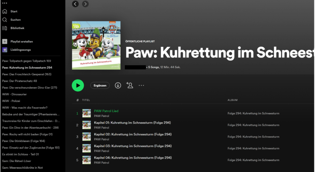 Spotify playlist used with the DIY Toniebox alternative