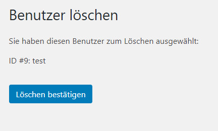 WordPress confirmation screen for deleting a user