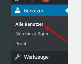 WordPress user administration showing the list of registered users