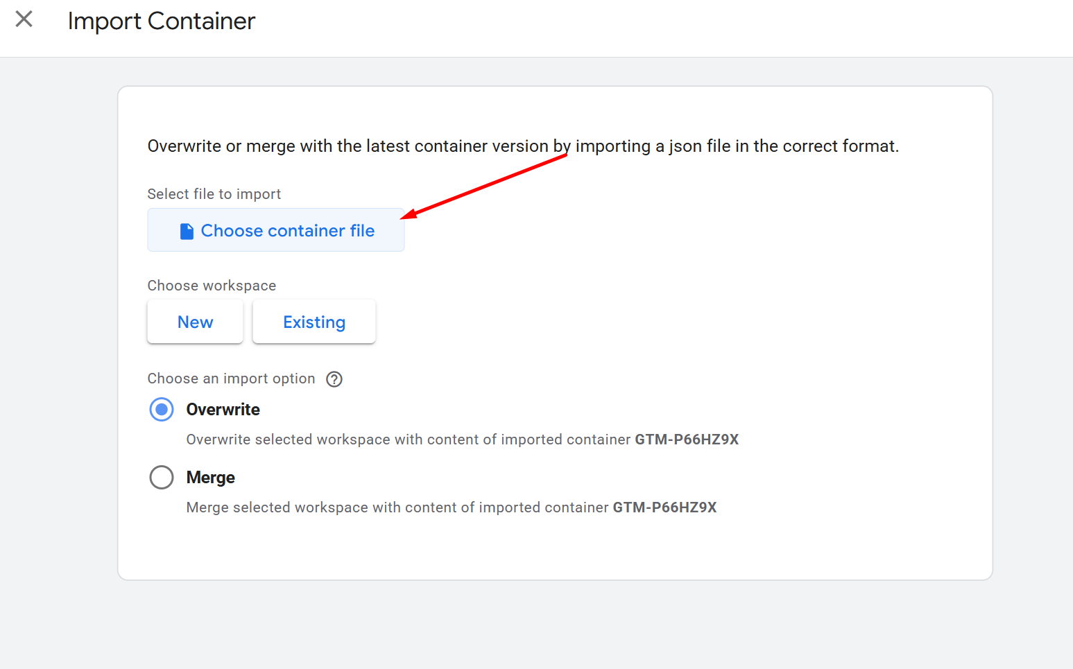 Choose container file dialog