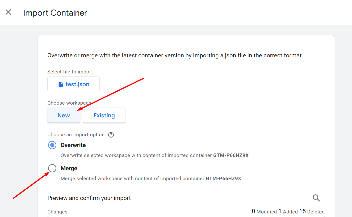 Choose new workspace option
