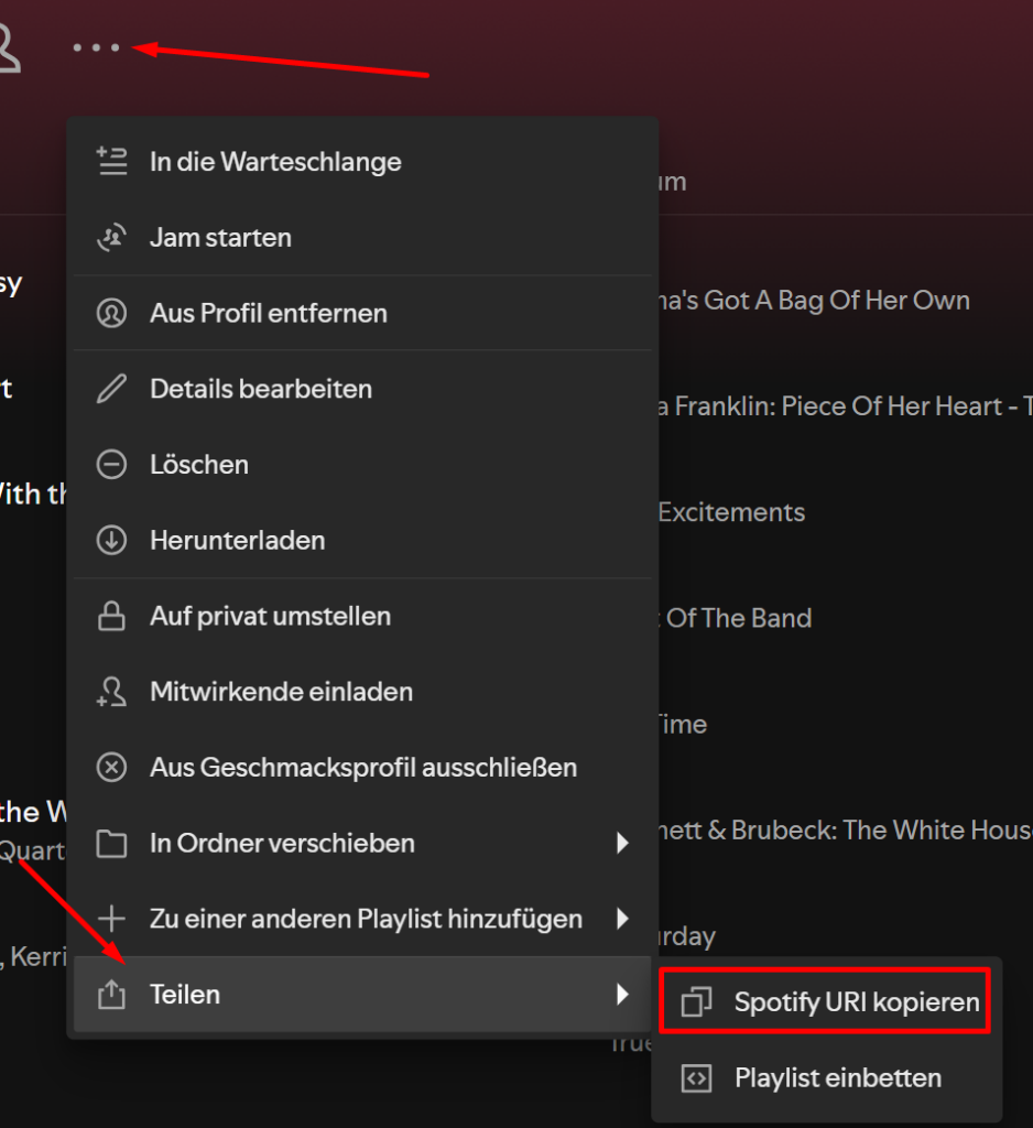 Manuelles kopieren der Spotify Playlist ID